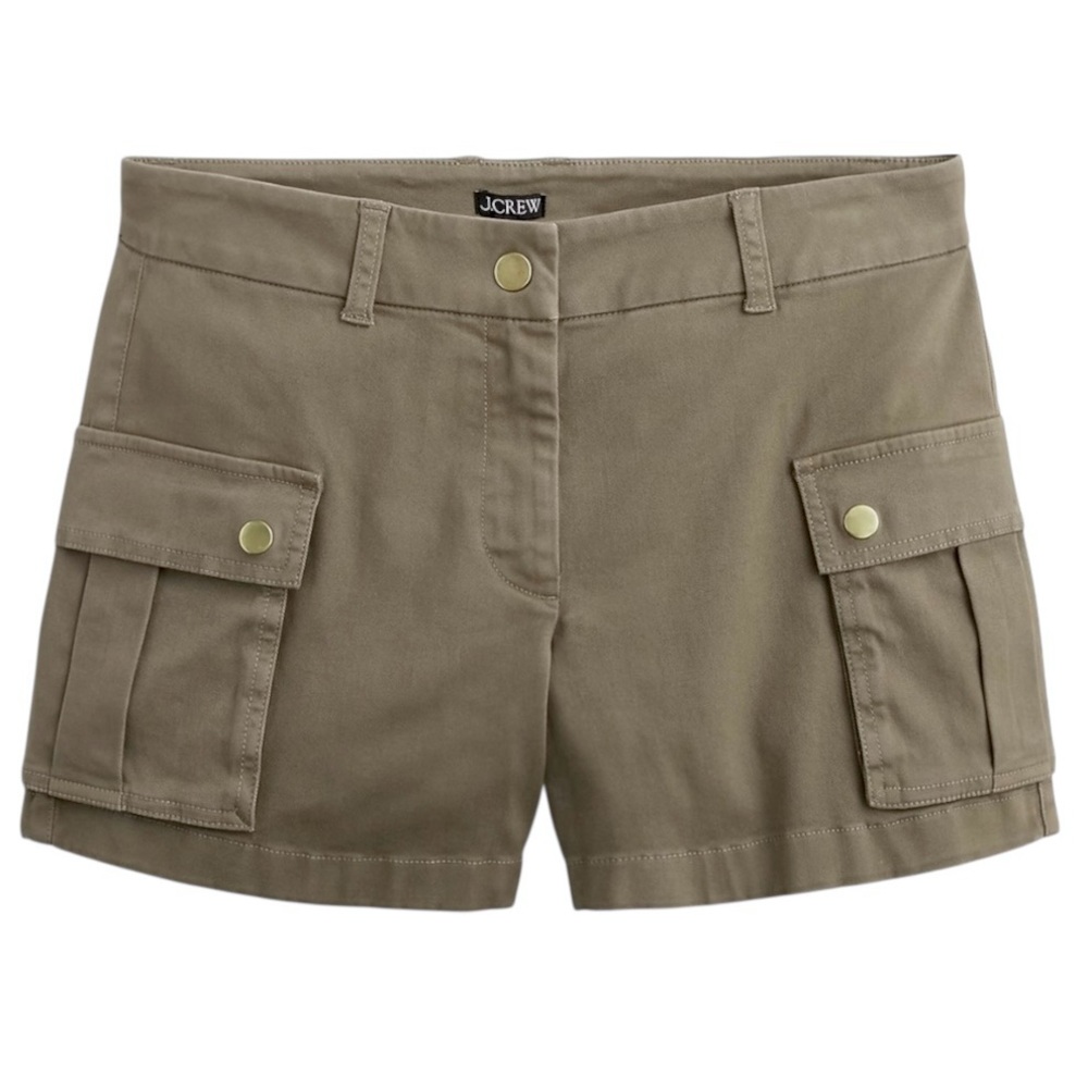 J.Crew Utility Cargo Chino Shorts Size 14 Green Khaki Gold Buttons